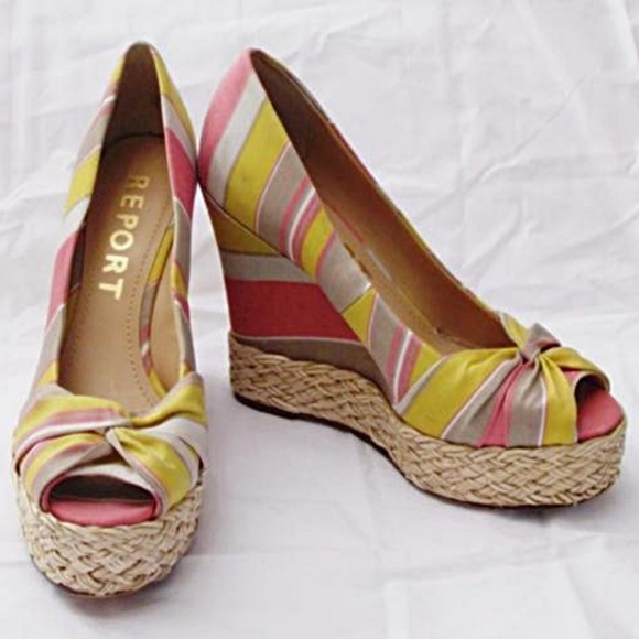 Report Striped Wedge Peep Toe Sandals - Picture 1 of 7